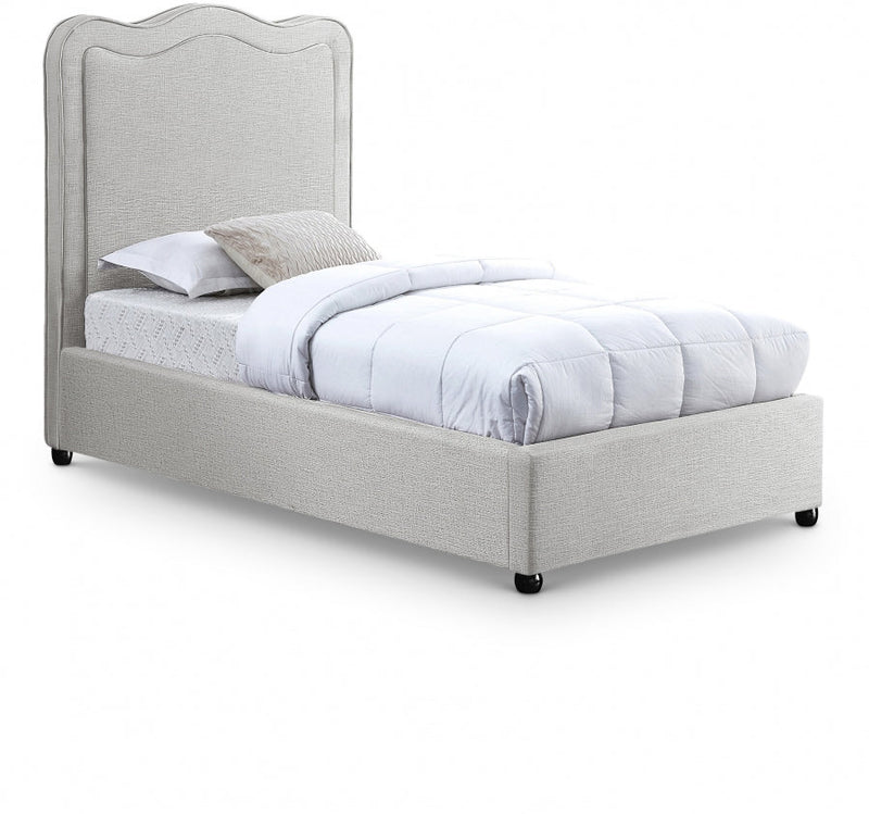 Felix Linen Textured Fabric Twin Bed Cream - Gate FurnitureTwin Bed