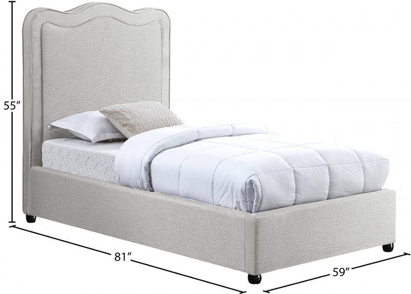 Felix Linen Textured Fabric Twin Bed Cream - Gate FurnitureTwin Bed
