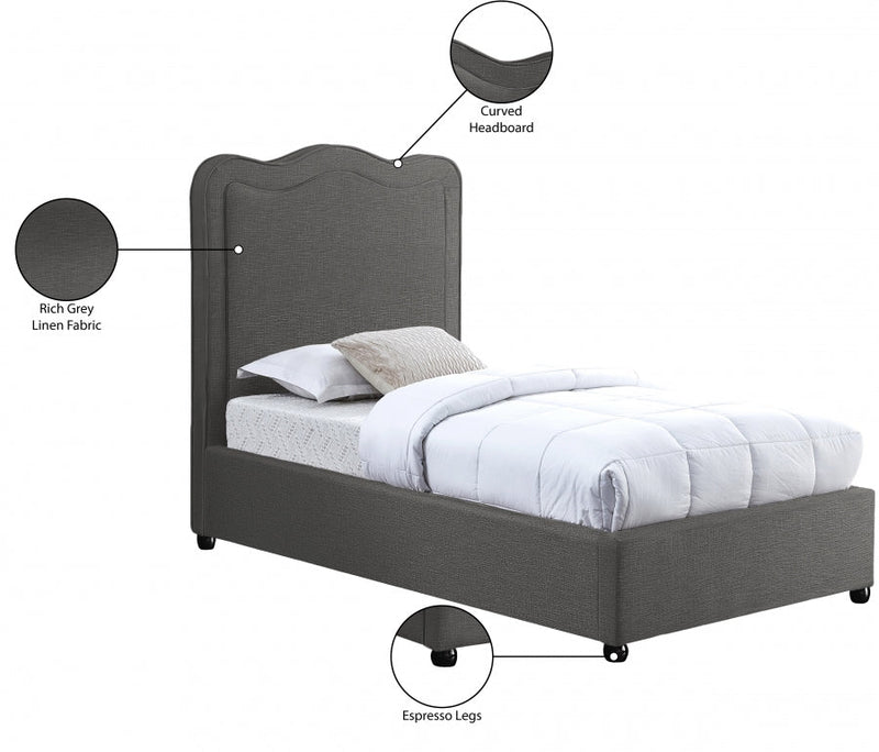 Felix Linen Textured Fabric Twin Bed Grey - Gate FurnitureTwin Bed