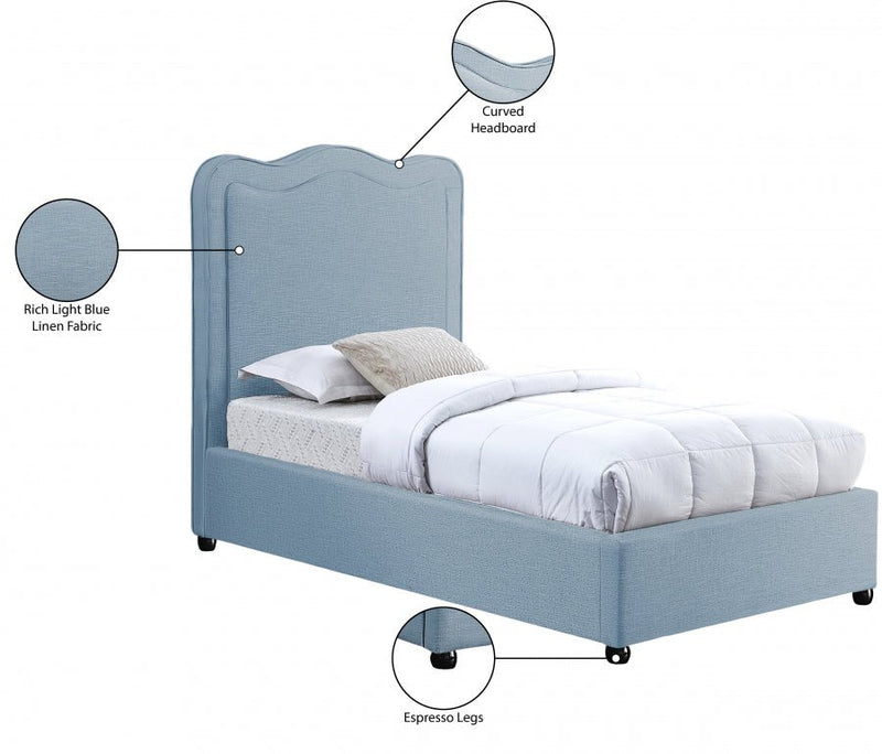 Felix Linen Textured Fabric Twin Bed Light Blue - Gate FurnitureTwin Bed