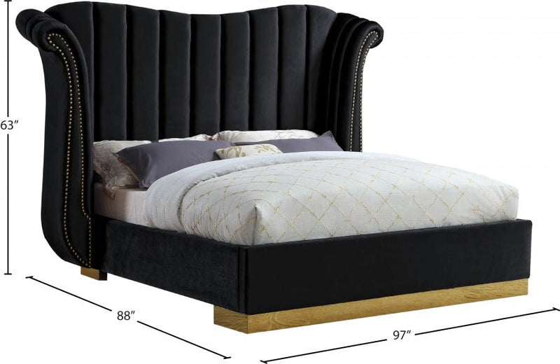 Flora Velvet King Bed (3 Boxes) Black - Gate FurnitureKing Bed