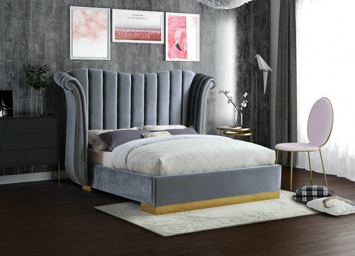 Flora Velvet King Bed (3 Boxes) Grey - Gate FurnitureKing Bed