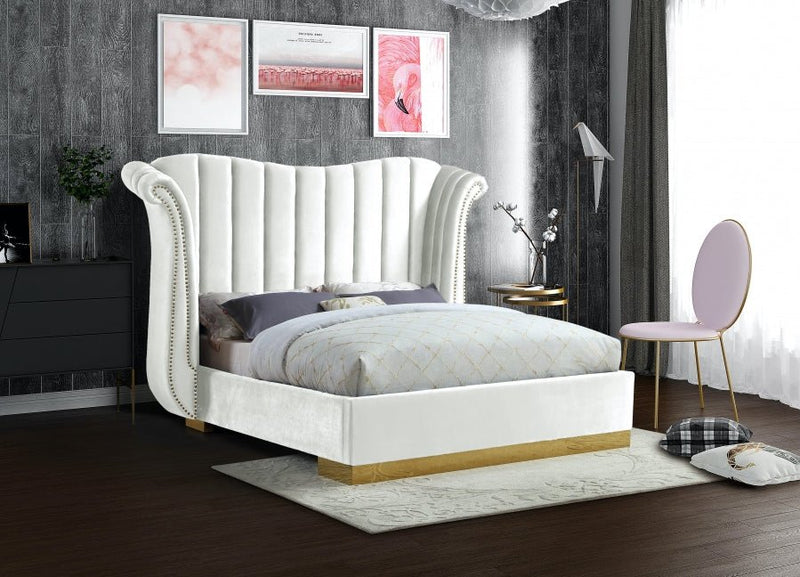 Flora Velvet King Bed (3 Boxes) White - Gate FurnitureKing Bed