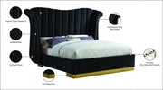 Flora Velvet Queen Bed (3 Boxes) Black - Gate FurnitureQueen Bed