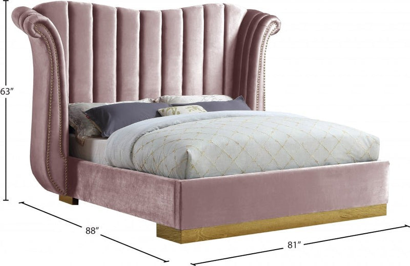 Flora Velvet Queen Bed (3 Boxes) Pink - Gate FurnitureQueen Bed