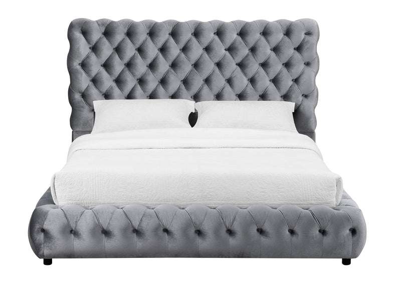 Flory Gray Queen Upholstered Platform Bed - Gate FurnitureQueen Bed