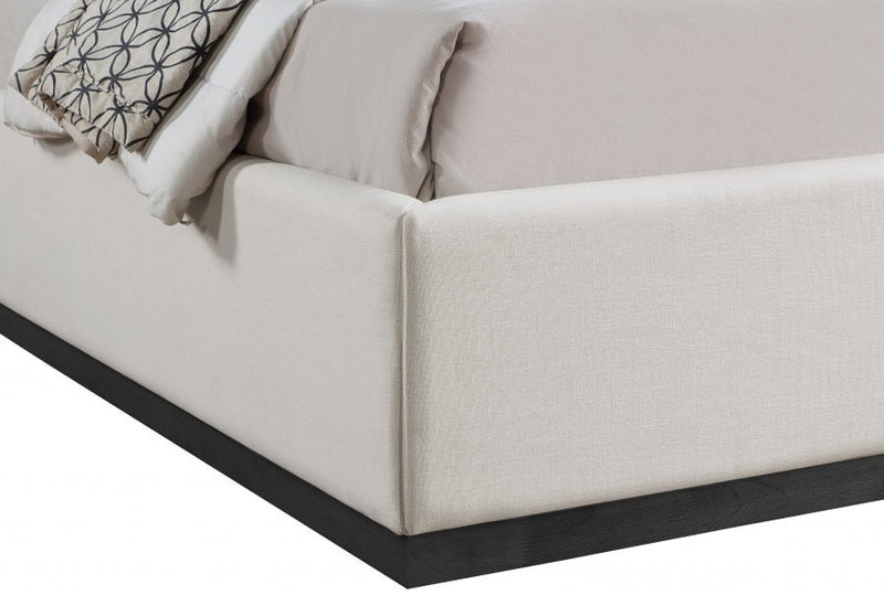 Flynn Linen Textured Fabric King Bed Beige - Gate FurnitureKing Bed