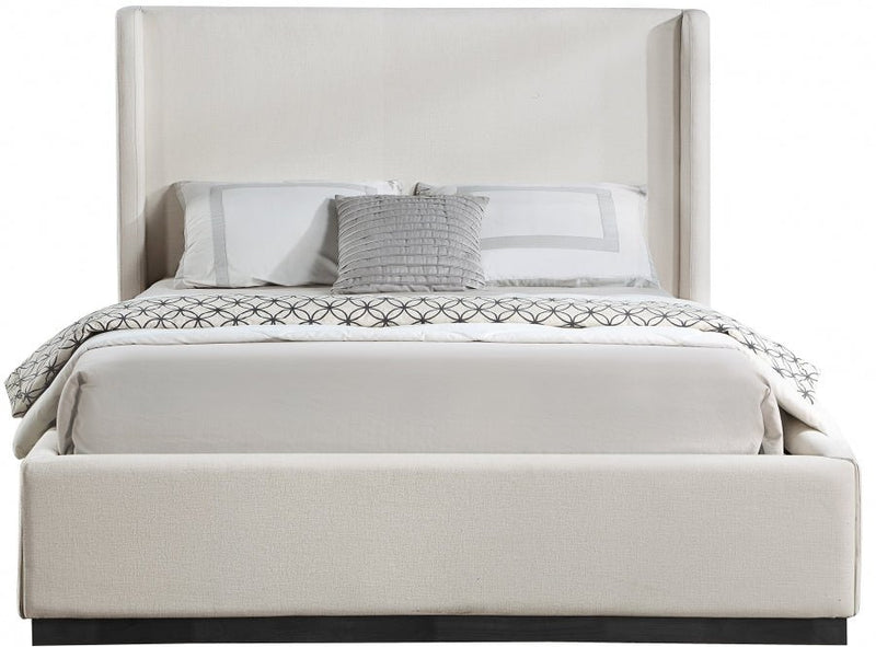 Flynn Linen Textured Fabric King Bed Beige - Gate FurnitureKing Bed