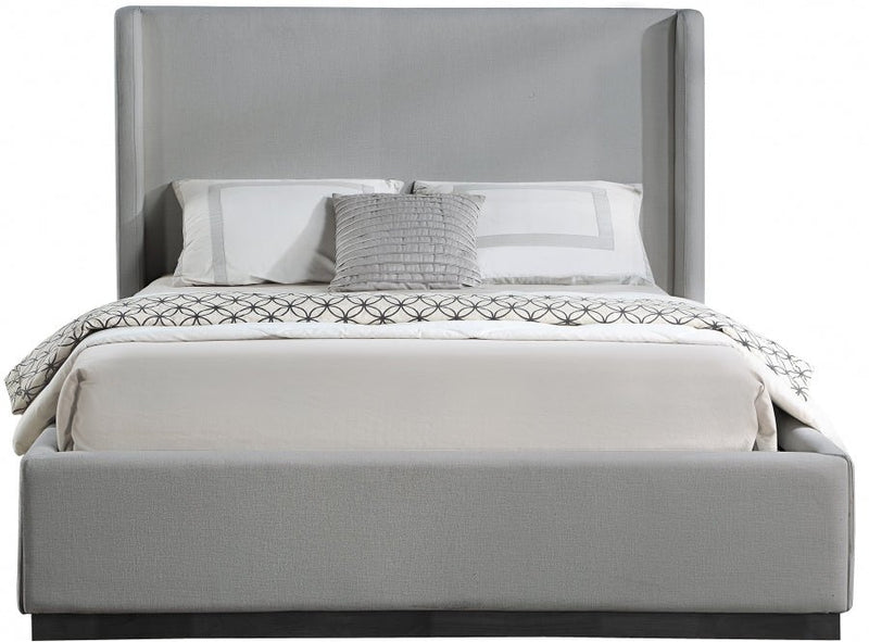 Flynn Linen Textured Fabric King Bed Grey - Gate FurnitureKing Bed