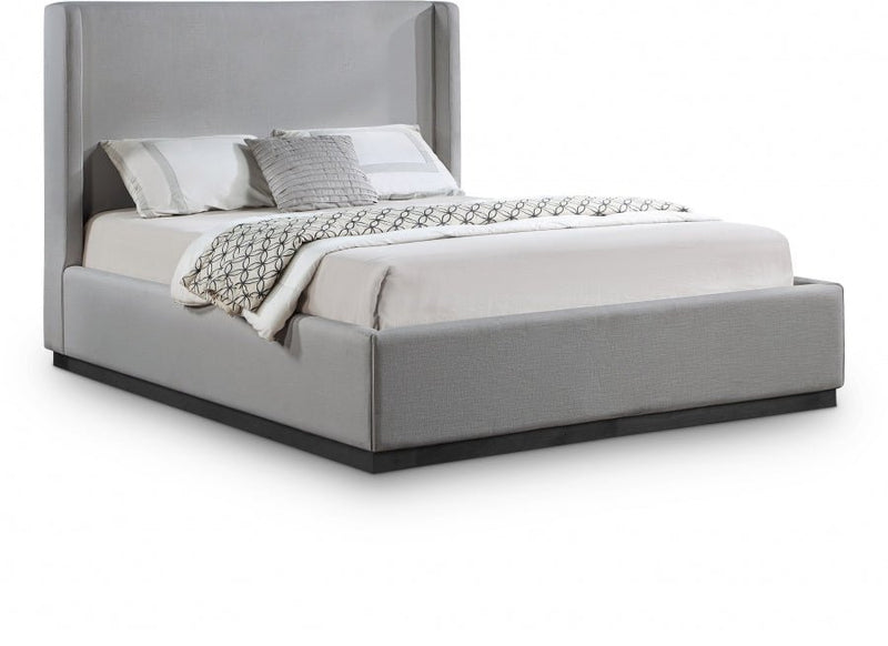 Flynn Linen Textured Fabric King Bed Grey - Gate FurnitureKing Bed