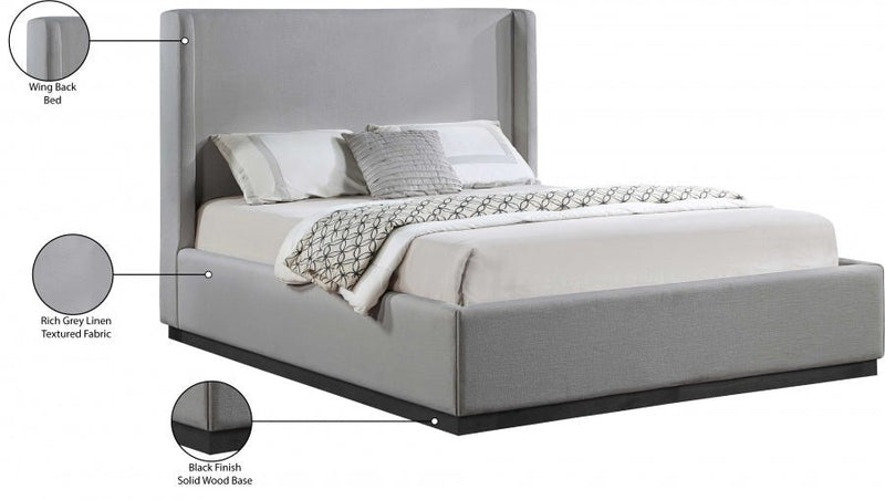 Flynn Linen Textured Fabric King Bed Grey - Gate FurnitureKing Bed