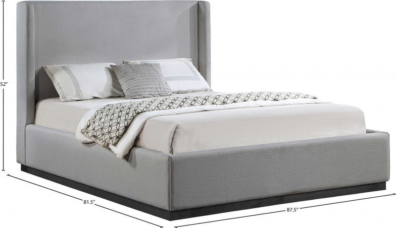 Flynn Linen Textured Fabric King Bed Grey - Gate FurnitureKing Bed