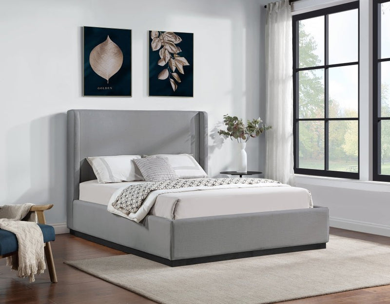 Flynn Linen Textured Fabric King Bed Grey - Gate FurnitureKing Bed