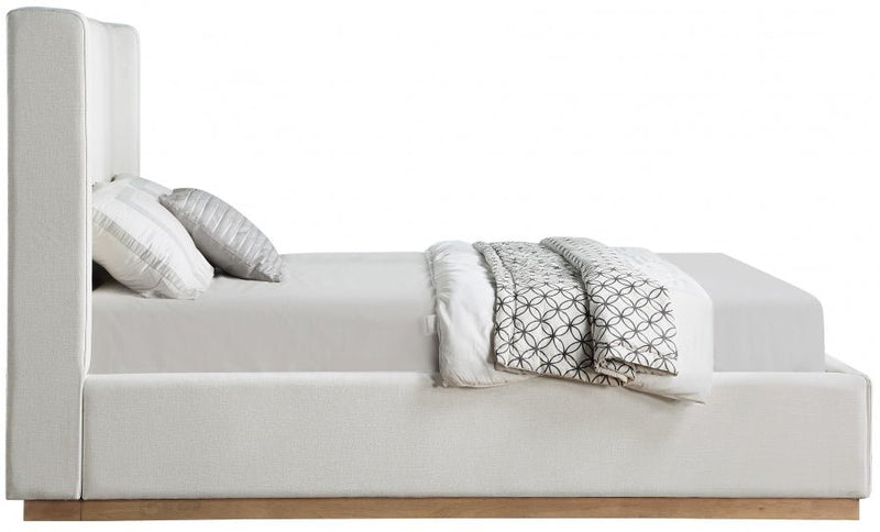 Flynn Linen Textured Fabric Queen Bed Cream - Gate FurnitureQueen Bed