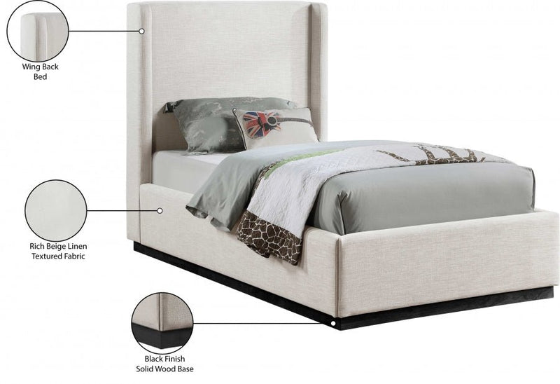 Flynn Linen Textured Fabric Twin Bed Beige - Gate FurnitureTwin Bed