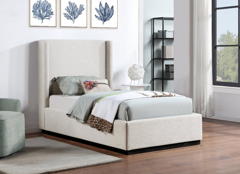 Flynn Linen Textured Fabric Twin Bed Beige - Gate FurnitureTwin Bed