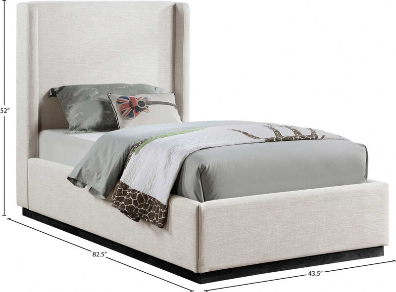 Flynn Linen Textured Fabric Twin Bed Beige - Gate FurnitureTwin Bed