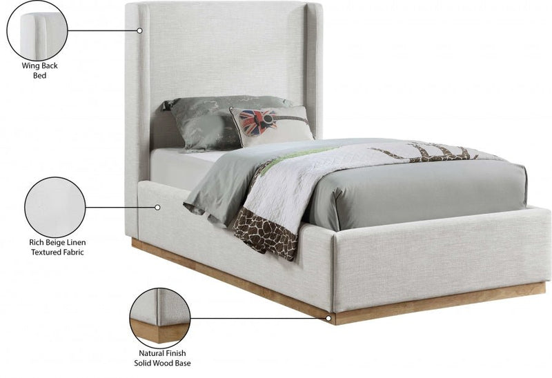 Flynn Linen Textured Fabric Twin Bed Cream - Gate FurnitureTwin Bed