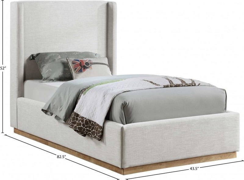 Flynn Linen Textured Fabric Twin Bed Cream - Gate FurnitureTwin Bed