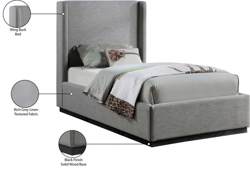Flynn Linen Textured Fabric Twin Bed Grey - Gate FurnitureTwin Bed