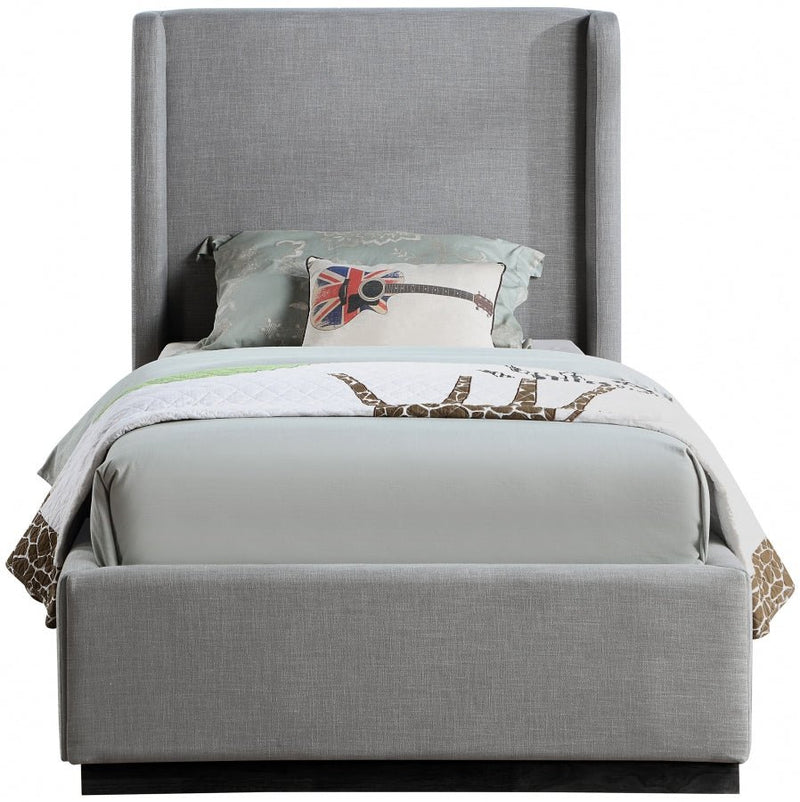 Flynn Linen Textured Fabric Twin Bed Grey - Gate FurnitureTwin Bed