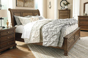 Flynnter Medium Brown King Sleigh Bed with 2 Storage Drawers - Gate FurnitureKing Bed