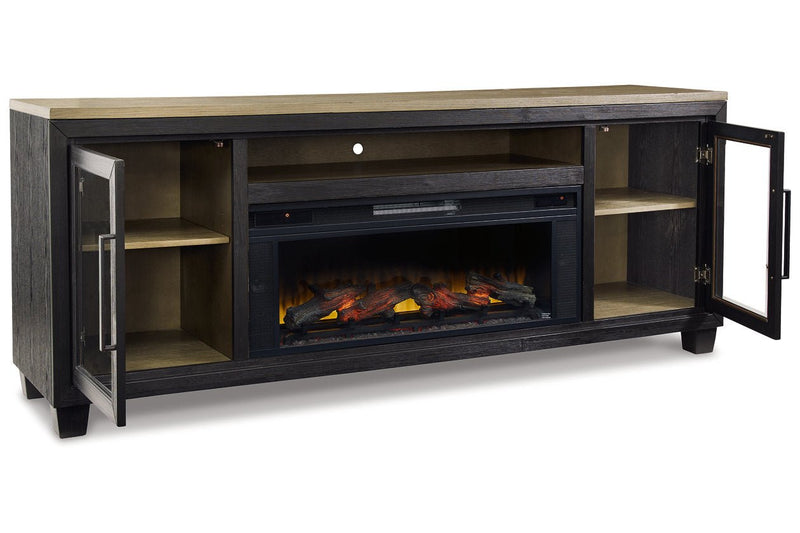 Foyland Black/Brown 83" TV Stand with Electric Fireplace - Gate FurnitureTV Stand