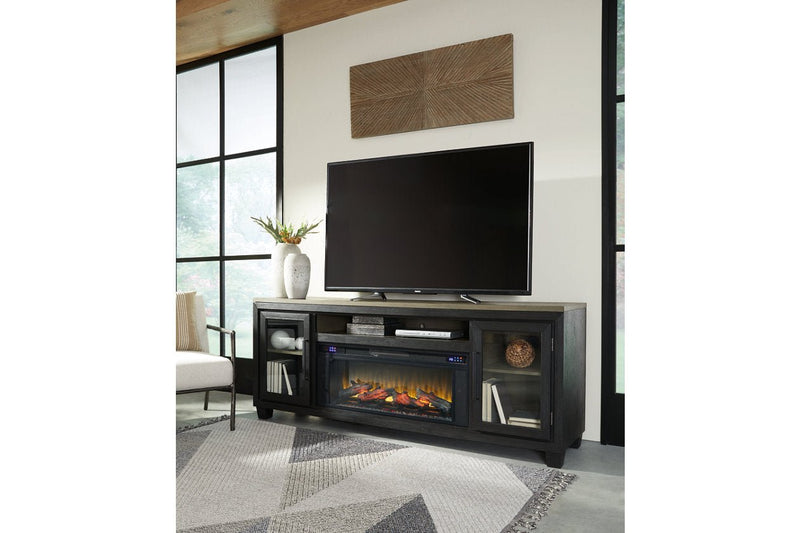Foyland Black/Brown 83" TV Stand with Electric Fireplace - Gate FurnitureTV Stand