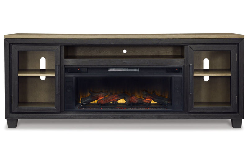 Foyland Black/Brown 83" TV Stand with Electric Fireplace - Gate FurnitureTV Stand
