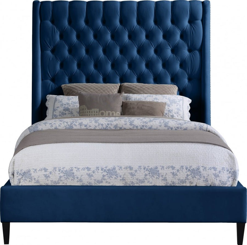 Fritz Velvet King Bed Blue - Gate FurnitureKing Bed