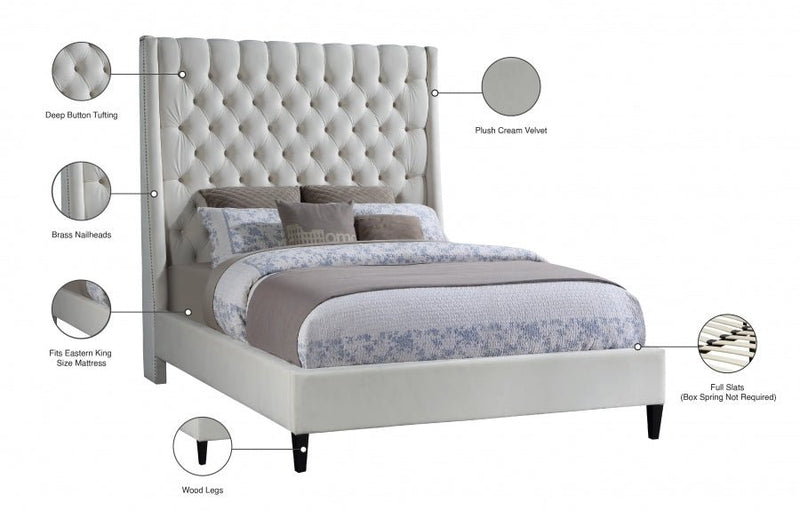 Fritz Velvet King Bed Cream - Gate FurnitureKing Bed