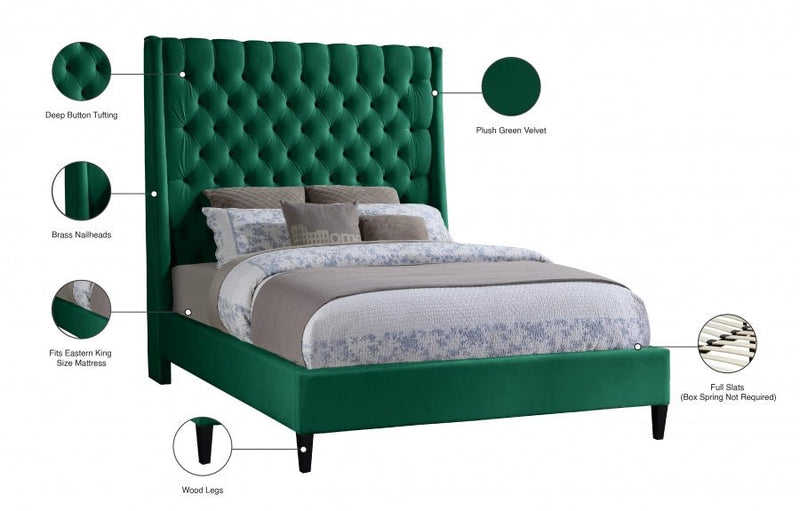 Fritz Velvet King Bed Green - Gate FurnitureKing Bed