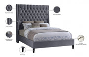Fritz Velvet King Bed Grey - Gate FurnitureKing Bed