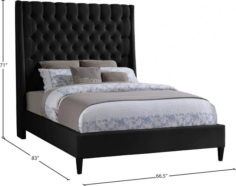 Fritz Velvet Queen Bed Black - Gate FurnitureQueen Bed