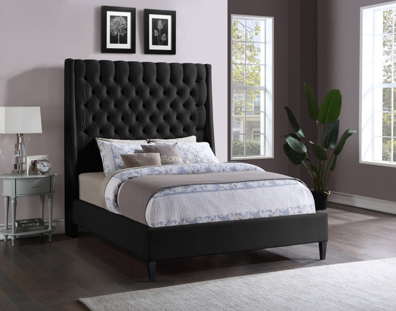 Fritz Velvet Queen Bed Black - Gate FurnitureQueen Bed