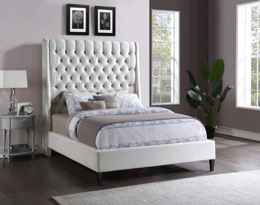 Fritz Velvet Queen Bed Cream - Gate FurnitureQueen Bed