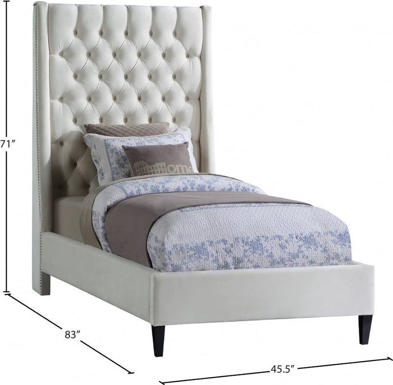 Fritz Velvet Twin Bed Cream - Gate FurnitureTwin Bed