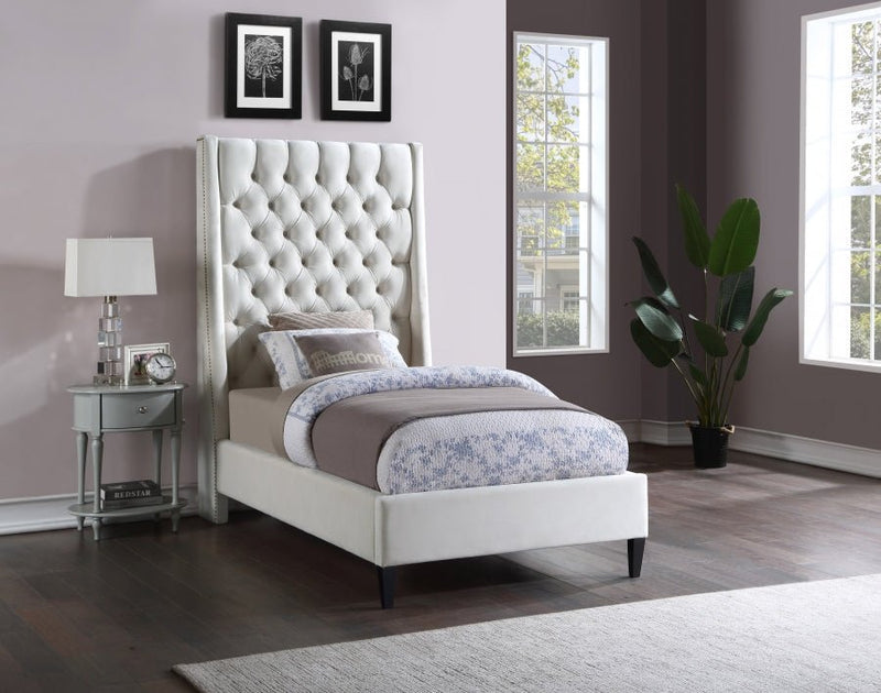Fritz Velvet Twin Bed Cream - Gate FurnitureTwin Bed
