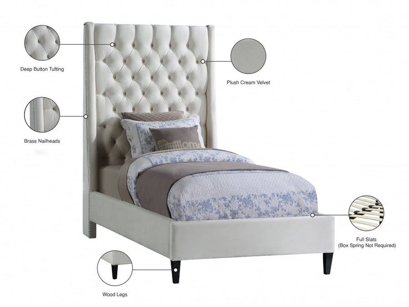 Fritz Velvet Twin Bed Cream - Gate FurnitureTwin Bed