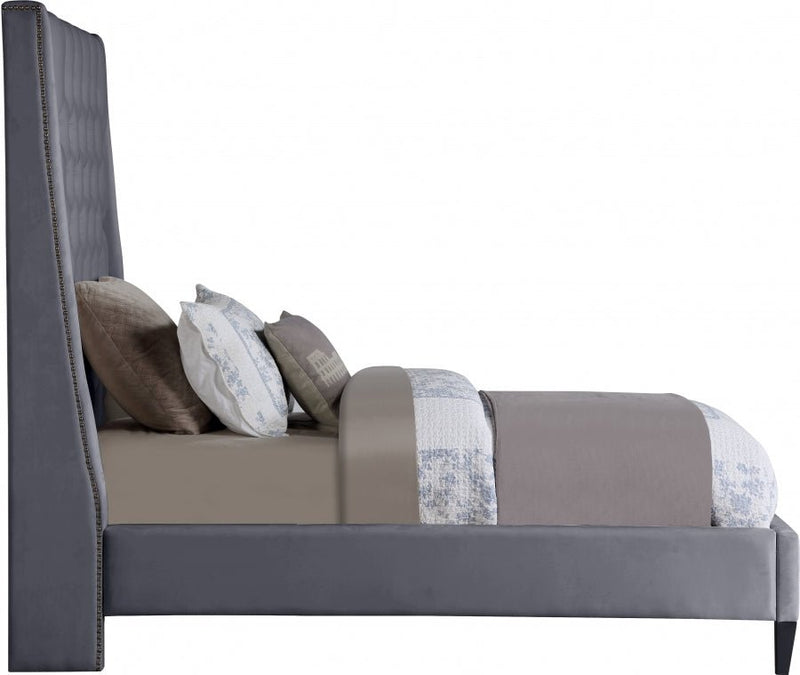 Fritz Velvet Twin Bed Grey - Gate FurnitureTwin Bed