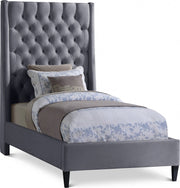 Fritz Velvet Twin Bed Grey - Gate FurnitureTwin Bed