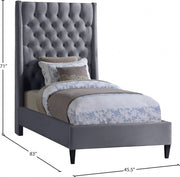 Fritz Velvet Twin Bed Grey - Gate FurnitureTwin Bed