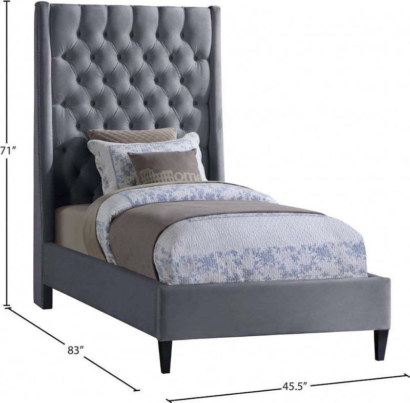 Fritz Velvet Twin Bed Grey - Gate FurnitureTwin Bed