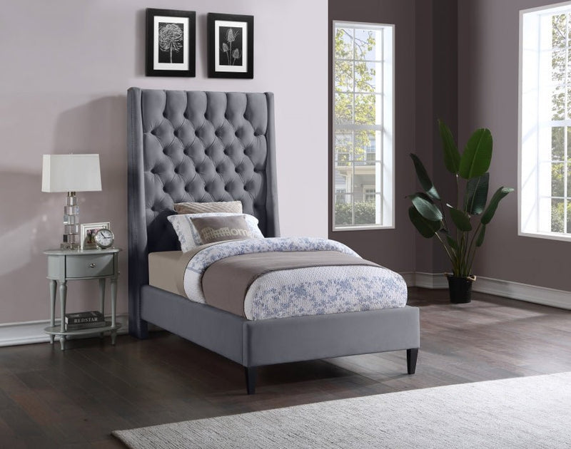 Fritz Velvet Twin Bed Grey - Gate FurnitureTwin Bed