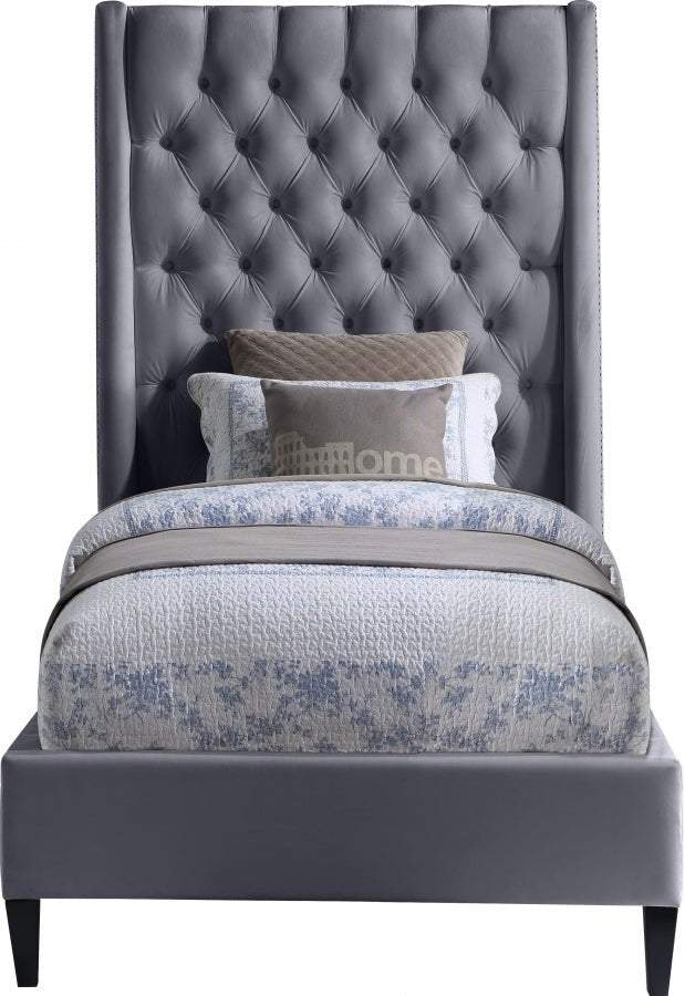 Fritz Velvet Twin Bed Grey - Gate FurnitureTwin Bed