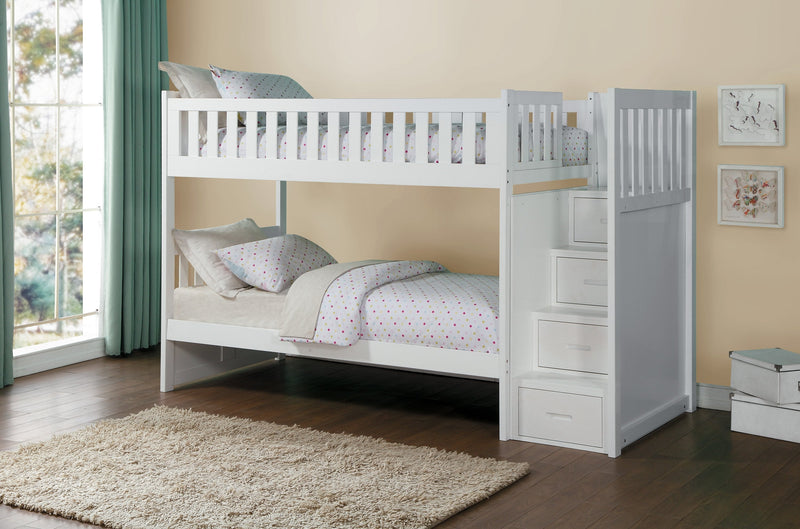 Galen White Twin/Twin Reversible Step Storage Bunk Bed | B2053 - Gate FurnitureBunk Bed