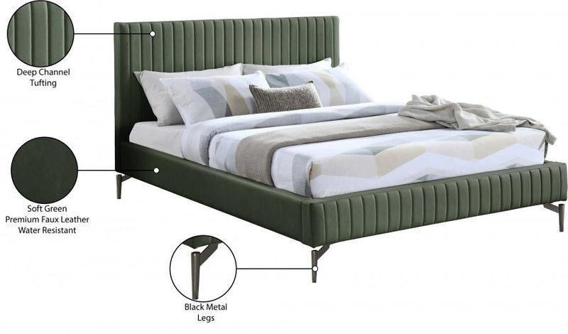 Gallo Vegan Leather Queen Bed Green - Gate FurnitureQueen Bed