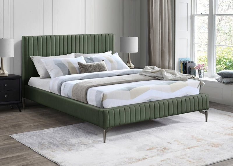 Gallo Vegan Leather Queen Bed Green - Gate FurnitureQueen Bed