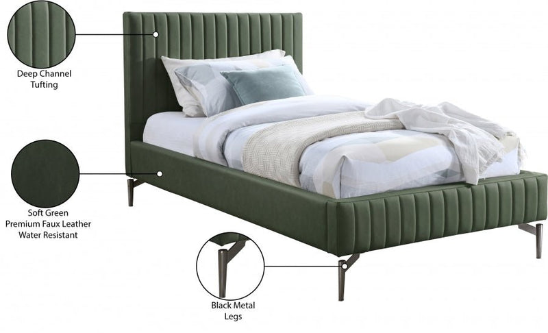 Gallo Vegan Leather Twin Bed Green - Gate FurnitureTwin Bed