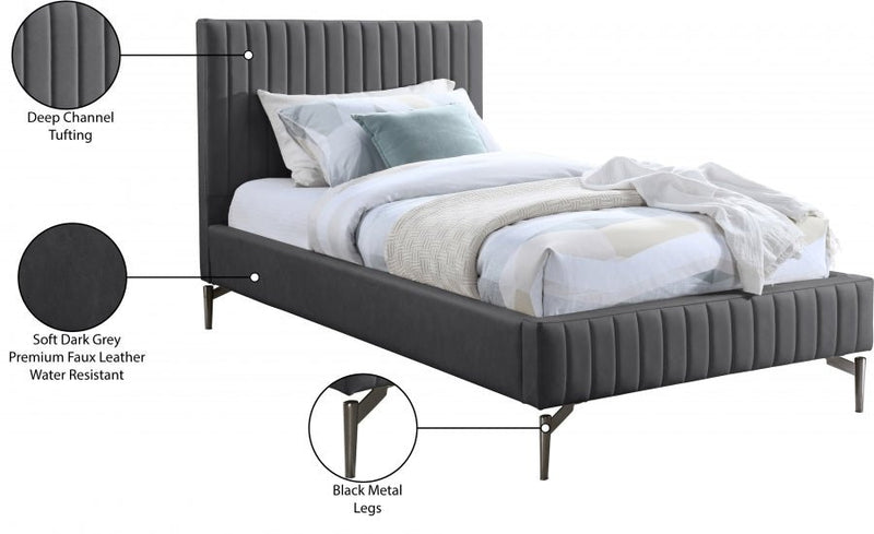 Gallo Vegan Leather Twin Bed Grey - Gate FurnitureTwin Bed